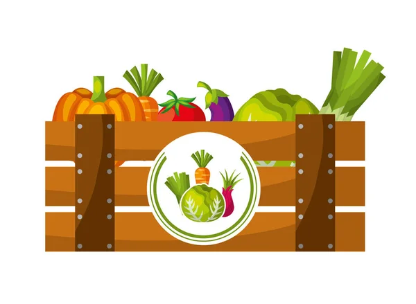 Wooden basket filled fresh vegetables — Stock Vector