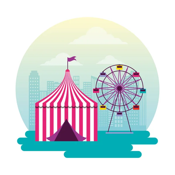 Ferris roue et tente cirque carnaval — Image vectorielle