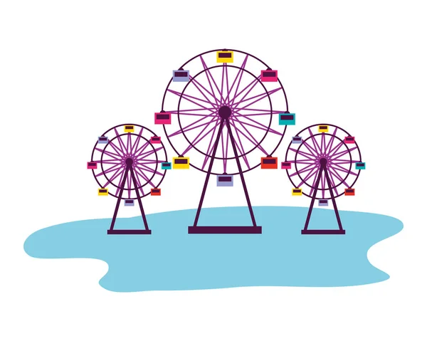 Three Ferris Wheel Fun Fair Carnival Vector Illustration — Stock Vector