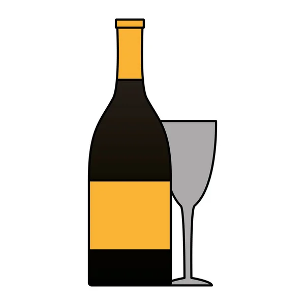 Flaska champagne och cup på vit bakgrund — Stock vektor