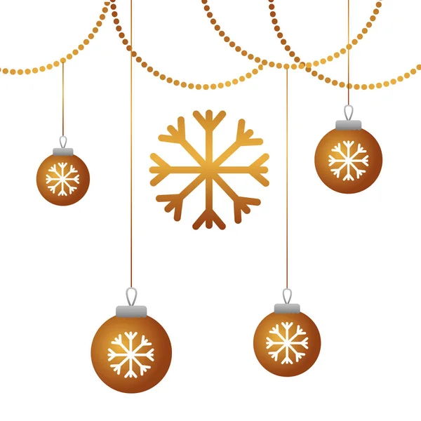 Noel dekorasyon topları ve garland kar tanesi — Stok Vektör