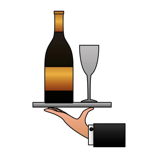 Hand Holding Bottle Champagne Glass Vector Illustration — Stock Vector