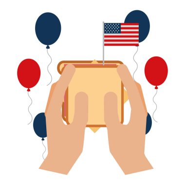 sandviç balonlar ve Amerikan bayrağı ile el