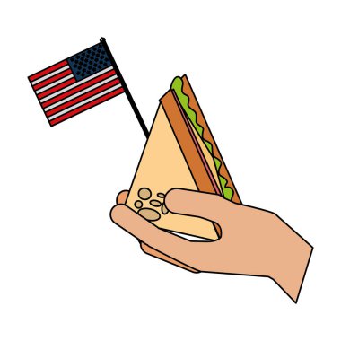 sandviç Amerikan bayrağı tutan el