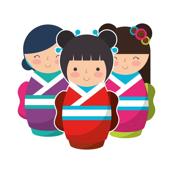 Cute kokeshi dolls — Stock Vector