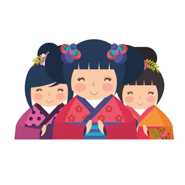 Cute kokeshi dolls — Stock Vector