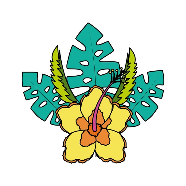 Květ ibišku listy palm uspořádání tropické — Stockový vektor