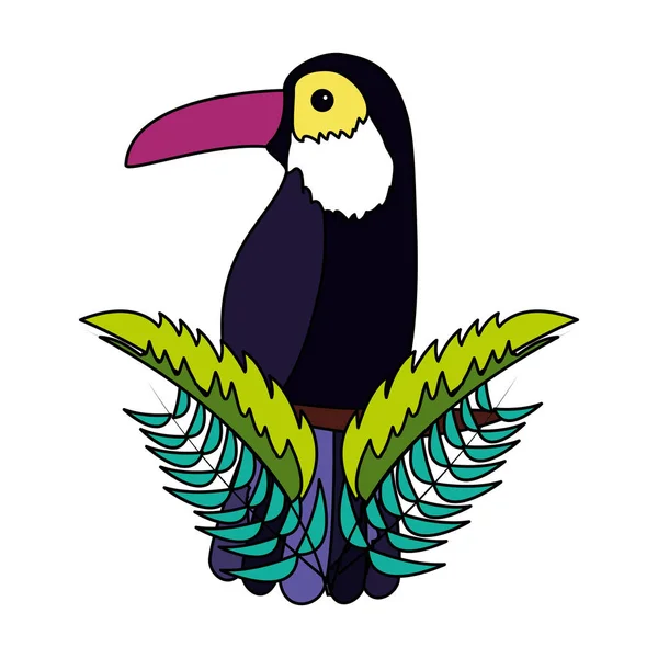 Tukan egzotyczny ptak liście tropikalny — Wektor stockowy