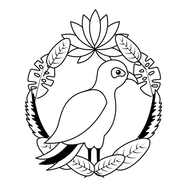 Птица листья тропические на белом фоне — стоковый вектор