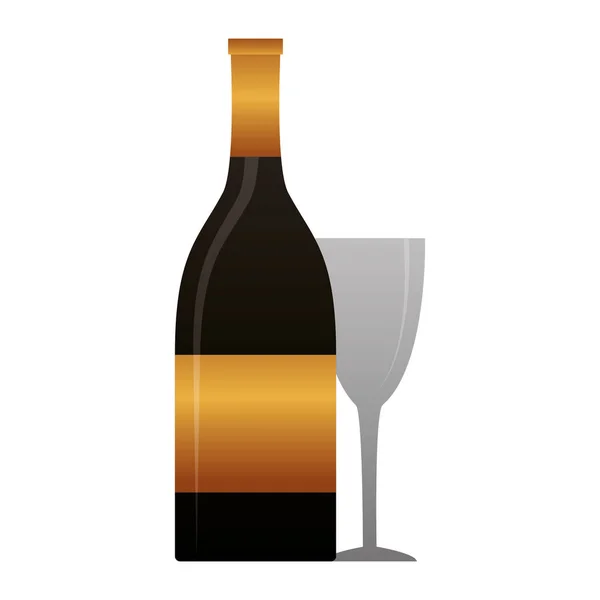 Bouteille de champagne et tasse sur fond blanc — Image vectorielle