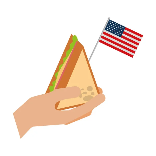 Χέρι που κρατά το σάντουιτς αμερικανική σημαία — Διανυσματικό Αρχείο