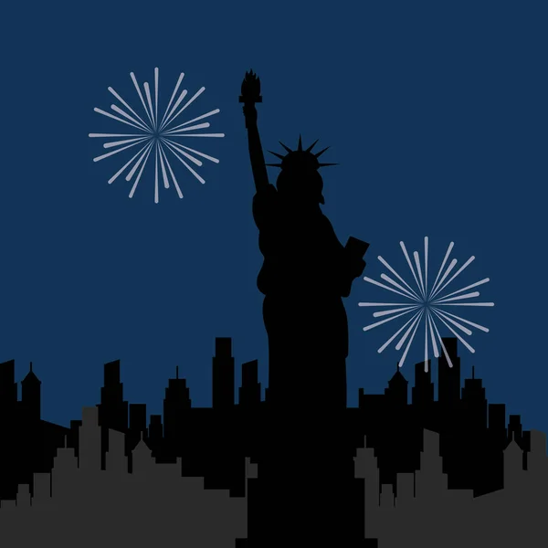 Liberty city tűzijáték ünnepe-szobor — Stock Vector