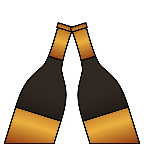 Dois brinde garrafa bebida champanhe — Vetor de Stock