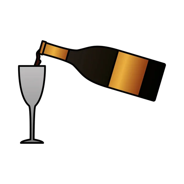 Fles champagne poruing glazen beker — Stockvector