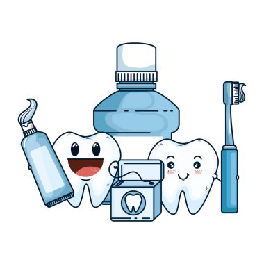 Komik dişler ağız hijyeni ekipman ile çift