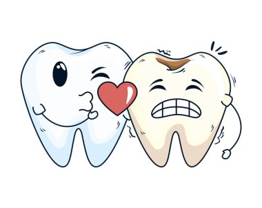 Komik dişler Çift kalp kawaii ile