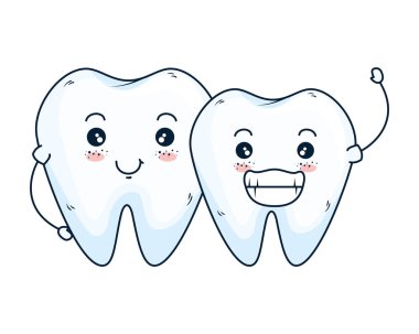 Komik dişler Çift kawaii karakterler