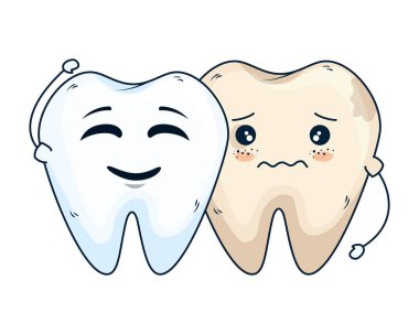 Komik dişler Çift kawaii karakterler