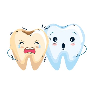 Çift kawaii karakterler komik dişleri kır