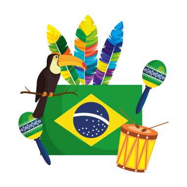 Kültür simgeleri ile Brezilya bayrağı illüstrasyon tasarım vektör