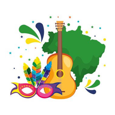 gitar ve maske ile Brezilya harita