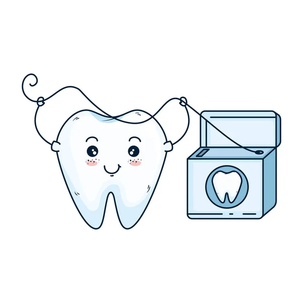 Diente cómico con carácter kawaii hilo dental — Archivo Imágenes Vectoriales