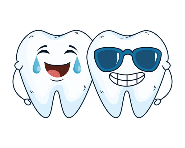 Komik dişler çift güneş gözlüğü kawaii ile — Stok Vektör