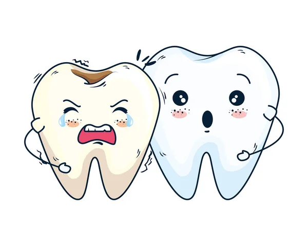 Dientes cómicos romper pareja kawaii caracteres — Vector de stock