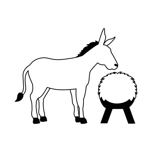 Burro y heno sobre fondo blanco — Vector de stock