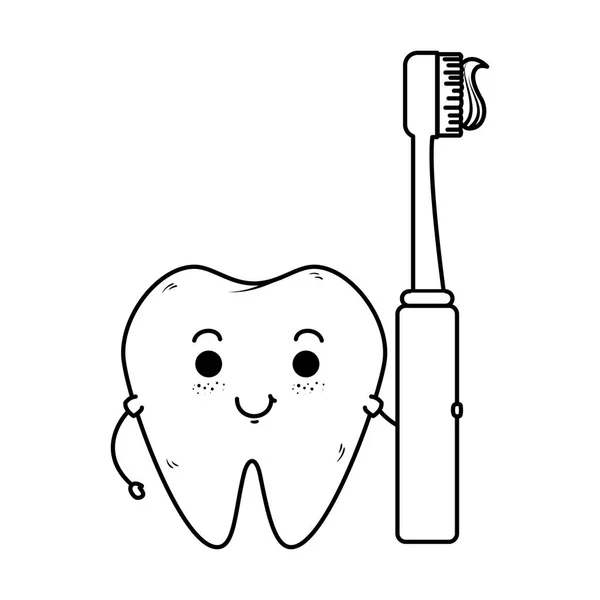 Komiska tand med tandborste kawaii karaktär — Stock vektor