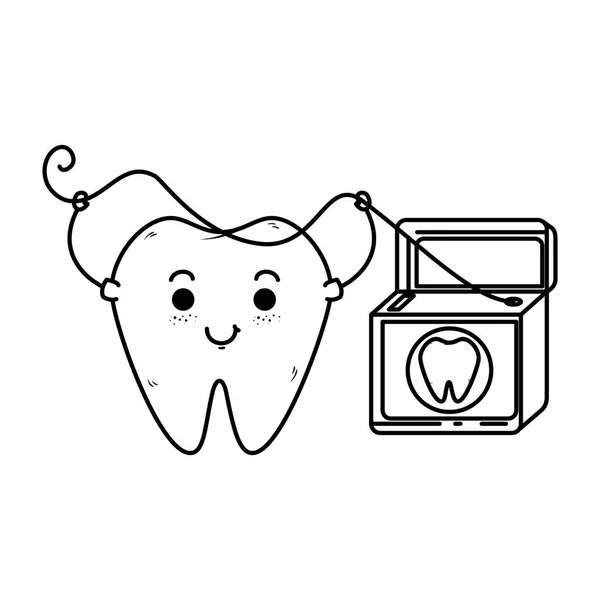 Komiska tand med tandtråd kawaii karaktär — Stock vektor