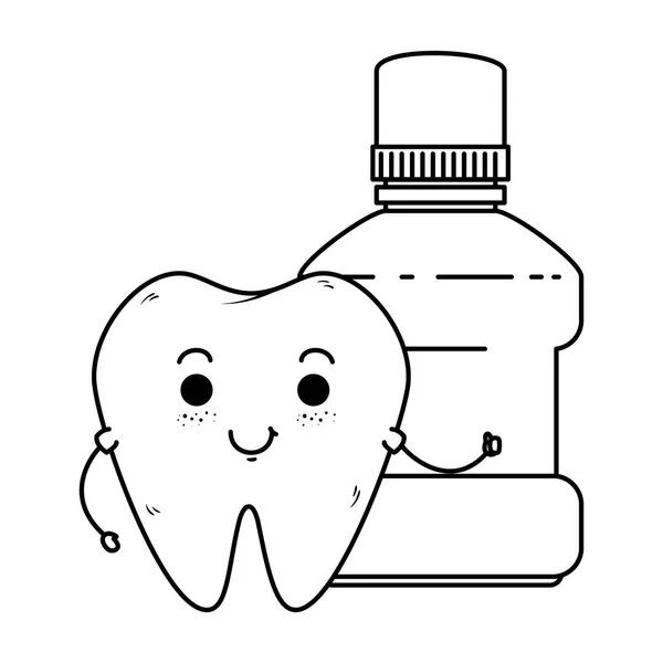 漫画牙齿与漱口木的 kawaii 字符 — 图库矢量图片