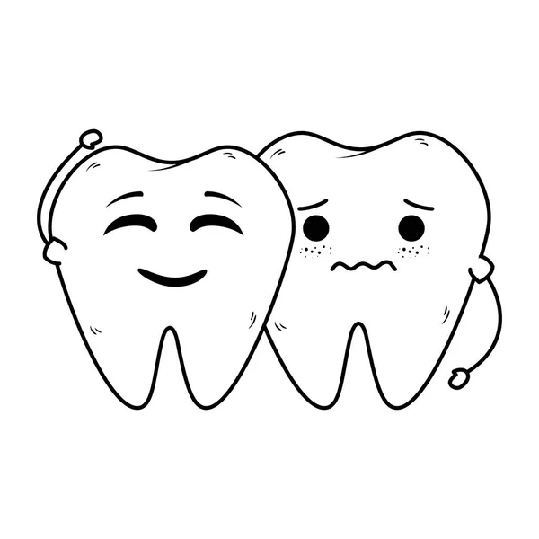 Dientes cómicos pareja caracteres kawaii — Vector de stock