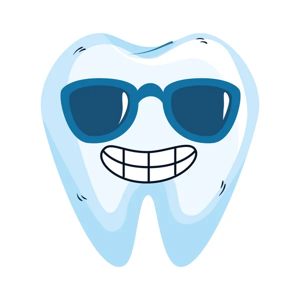 Comic tooth with sunglasses kawaii character — Stock Vector