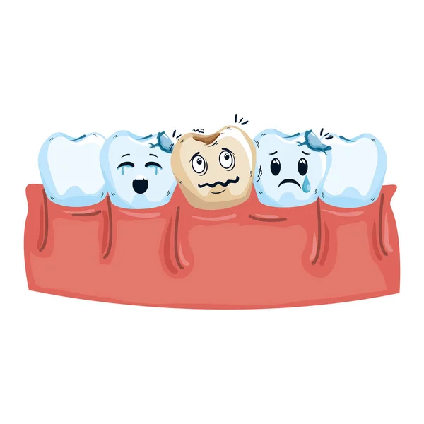 Människans tänder med dentala implantat kawaii — Stock vektor