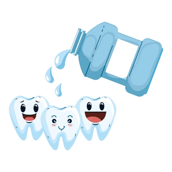 Komiska tänder med munvatten kawaii tecken — Stock vektor