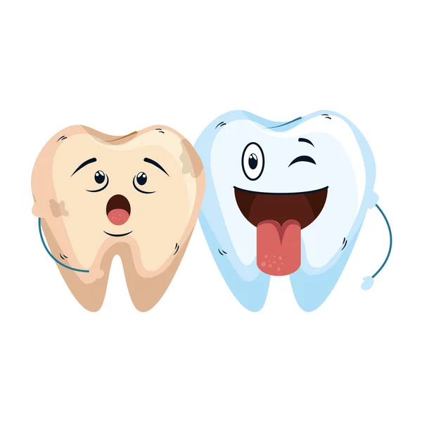 Dientes cómicos pareja caracteres kawaii — Vector de stock