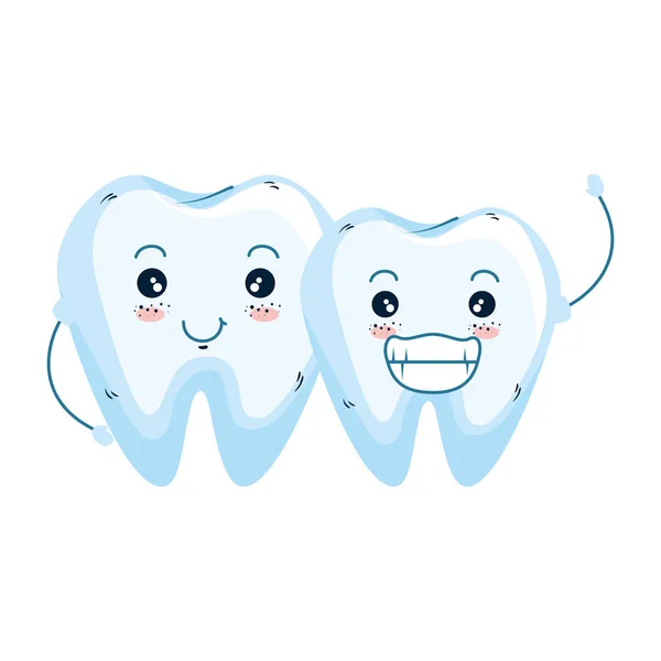 Komik dişler Çift kawaii karakterler — Stok Vektör