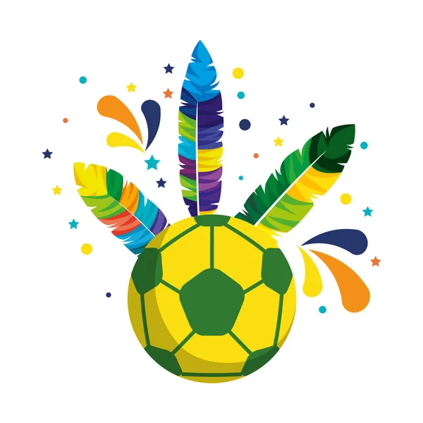 Soccer ball with brazil feathers — Stock Vector