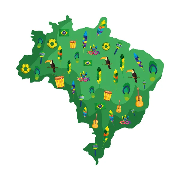 Mapa brasileño con iconos de la cultura — Archivo Imágenes Vectoriales