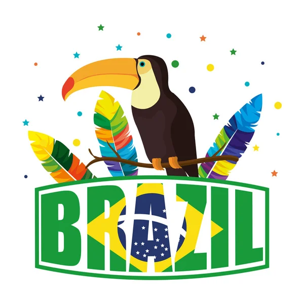 Egzotyczny ptak Tukan z brazylijskim label — Wektor stockowy