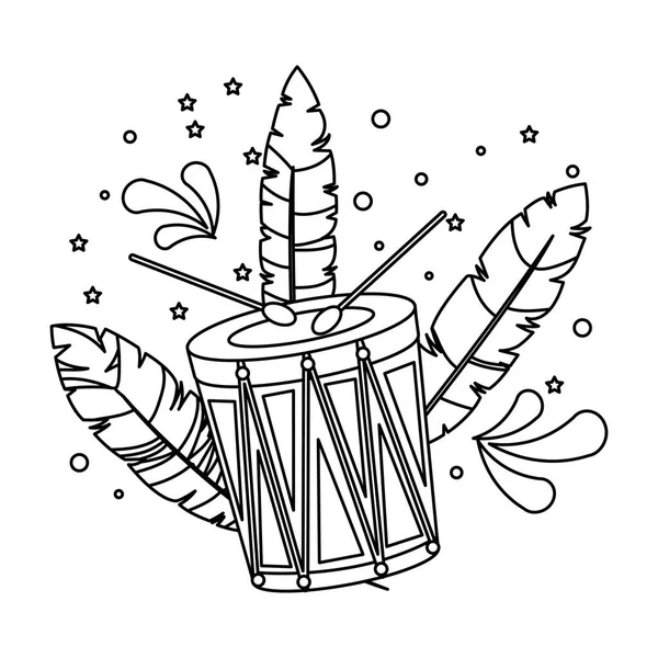 Brazilian carnival drum with feathers — Stock Vector