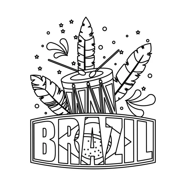 Étiquette brésilienne avec drapeau et tambour — Image vectorielle