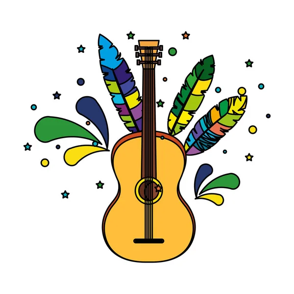 Brazilian carnival guitar with feathers — Stock Vector