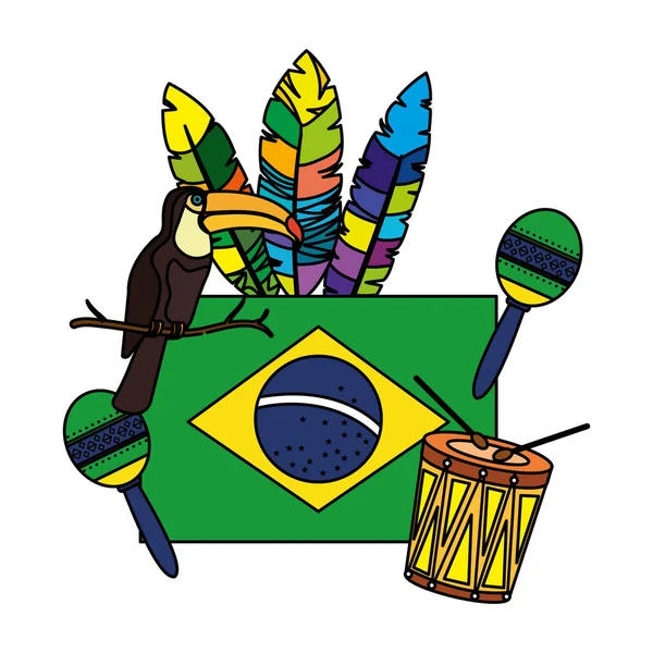 Brasilianische Flagge mit Kulturikonen — Stockvektor