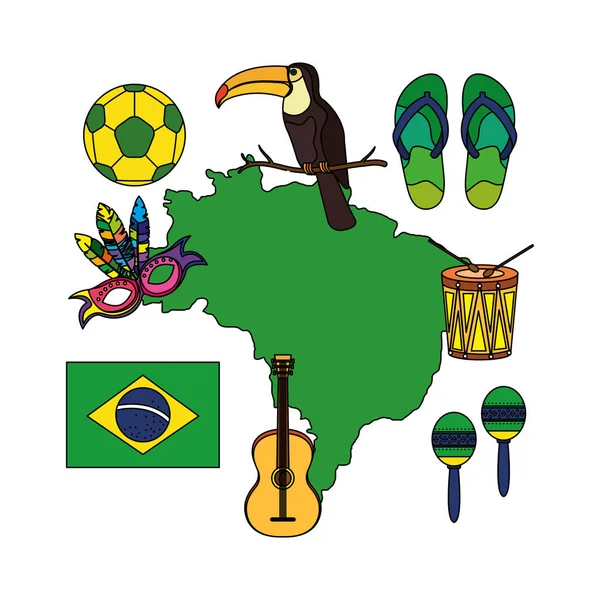 Brazylijski Mapę Ikon Kultury Wektor Ilustracja Projektu — Wektor stockowy