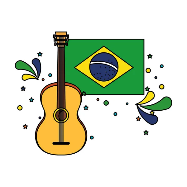 Bandiera brasiliana con chitarra — Vettoriale Stock