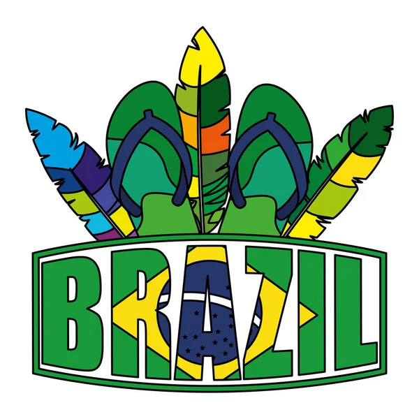 Бразильская этикетка с флагом и шлепанцами — стоковый вектор