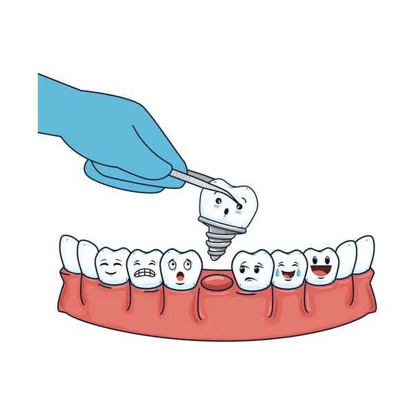 人的牙齿与钳子提取植入物 — 图库矢量图片