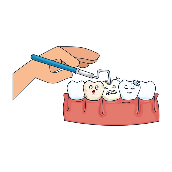 Menschliche Zähne mit Zahnarzthand und Bohrer — Stockvektor